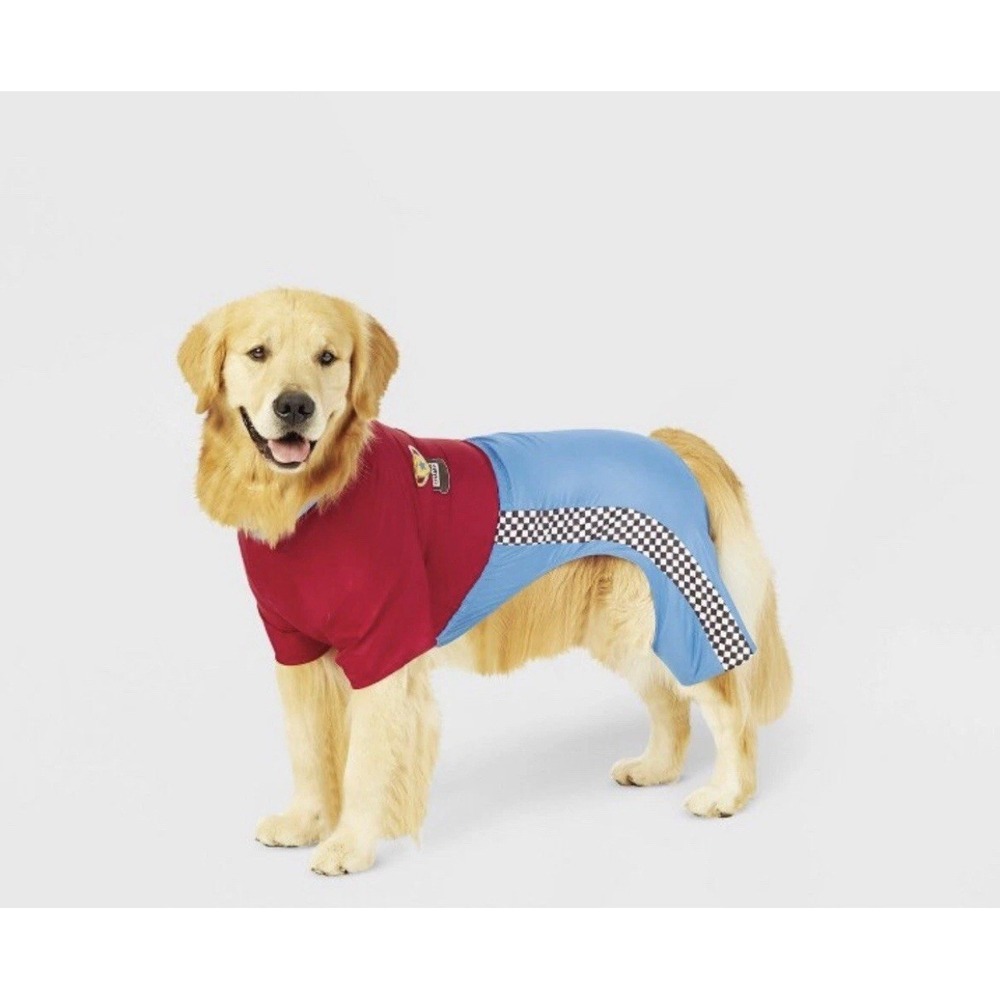 Hyde and EEK Pet Race Car Driver Dog Costume Jumpsuit Red Blue Medium NEW